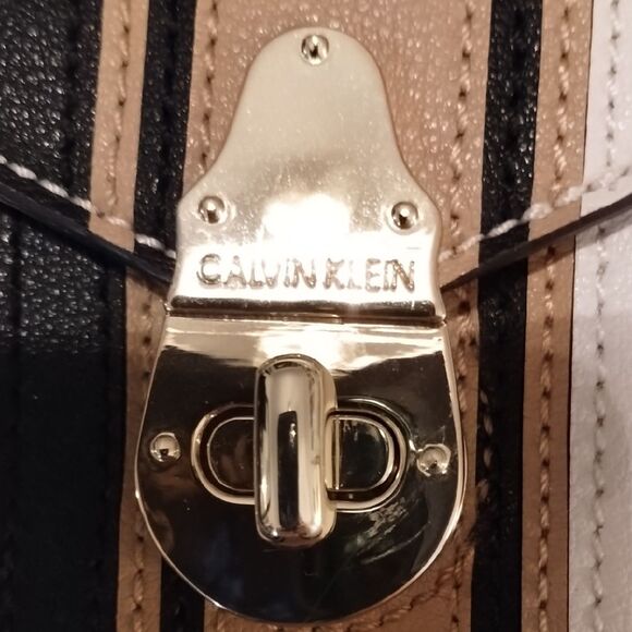 Calvin Klein Mini Shoulder Bag – White with Multicolor Stripes, Gold Logo Clasp - Picture 6 of 6